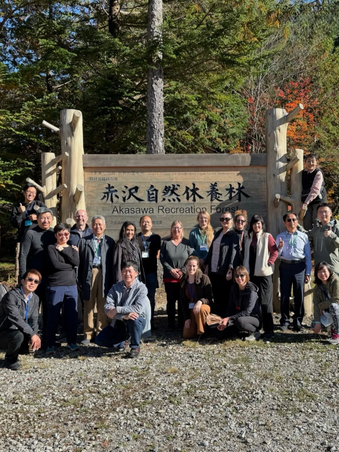 Linda with international forest-medicine practitioners at Akasawa Natural Recreation Forest in Japan